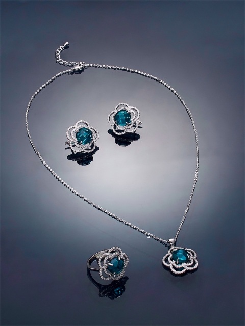 

shaze Women Blue & Silver-Plated Stone-Studded Jewellery Set