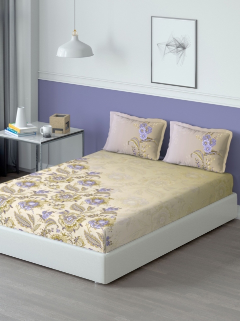 

DDecor Purple Floral 140 TC Cotton 1 King Bedsheet with 2 Pillow Covers