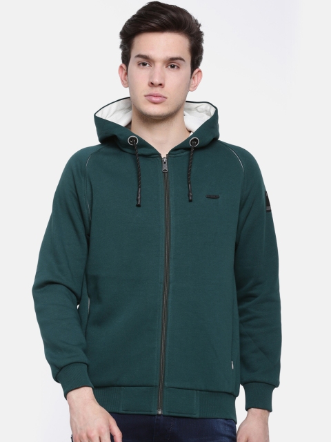 

t-base Men Green Solid Hooded Sweatshirt