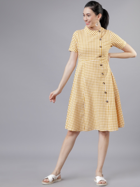 

Tokyo Talkies Women Mustard Yellow & White Fit and Flare Dress