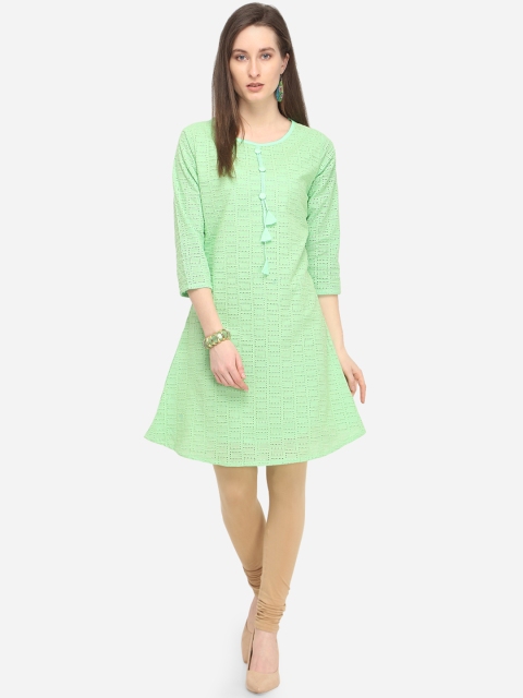 

mf Women Lime Green Embroidered A-Line Kurta