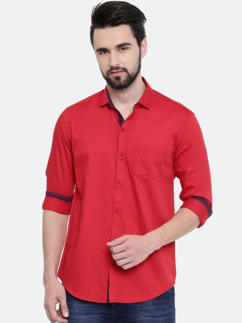 

CINOCCI Men Red Slim Fit Solid Casual Shirt