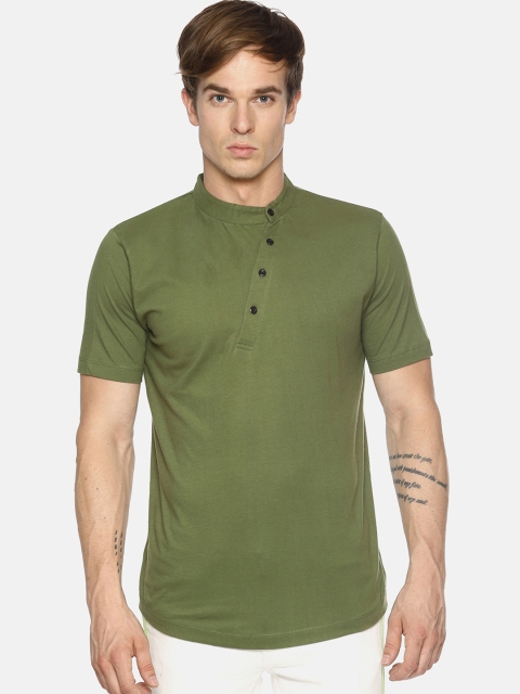 

IMPACKT Men Olive Green Solid Henley Neck T-shirt
