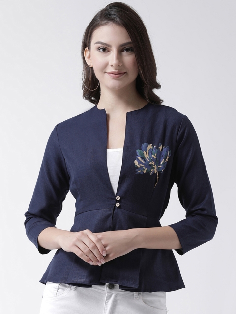 

pinwheel Women Navy Blue Printed Peplum Top