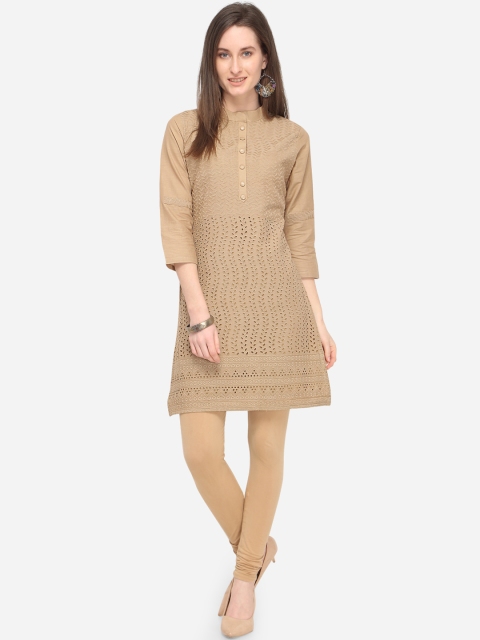 

mf Women Beige Embroidered Straight Kurta