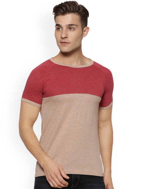 

Campus Sutra Men Brown & Red Colourblocked Round Neck T-shirt