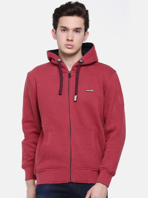 

t-base Men Red Solid Hooded Sweatshirt