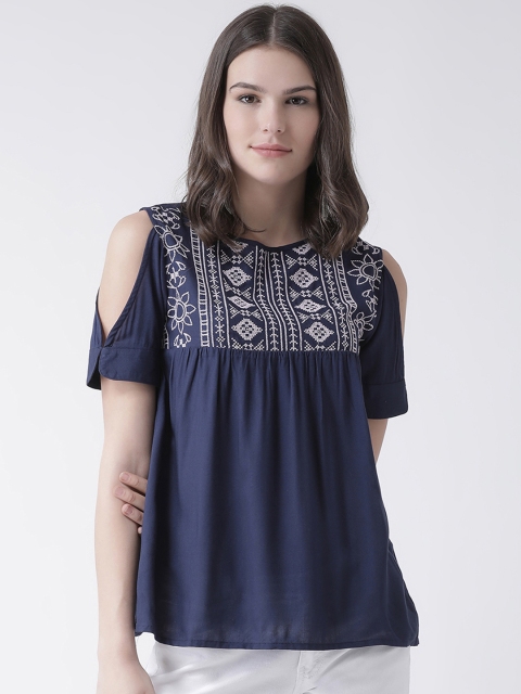 

The Vanca Women Navy Blue Printed A-Line Top