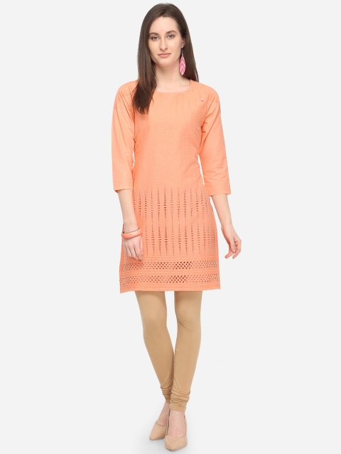 

mf Women Orange Embroidered Straight Kurta