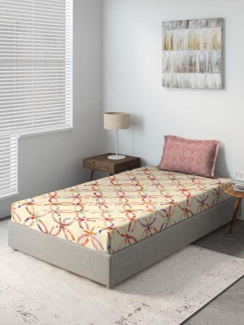 

DDecor Yellow Geometric 140 TC Cotton 1 Single Bedsheet with 1 Pillow Cover