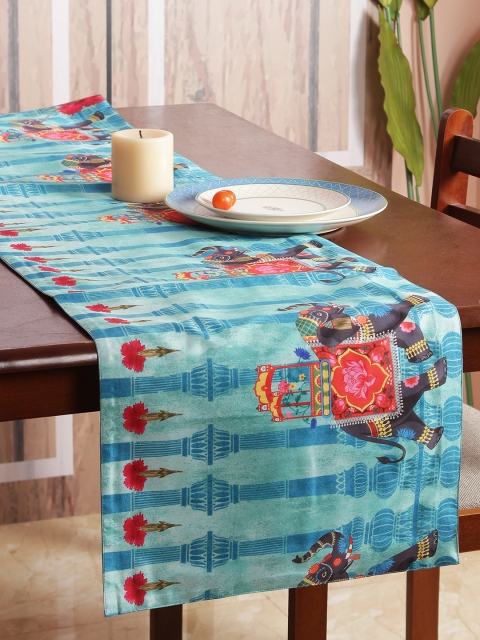 

India Circus by Krsnaa Mehta Turquoise Blue Tusker Chariot Table Runner