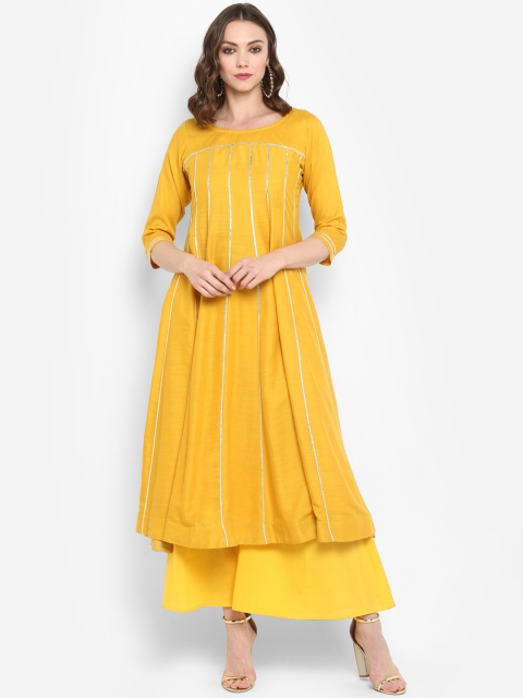 

MBE Women Yellow Striped Anarkali Kurta