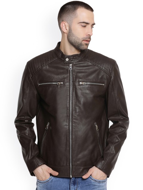 

Justanned Men Brown Solid Leather Jacket