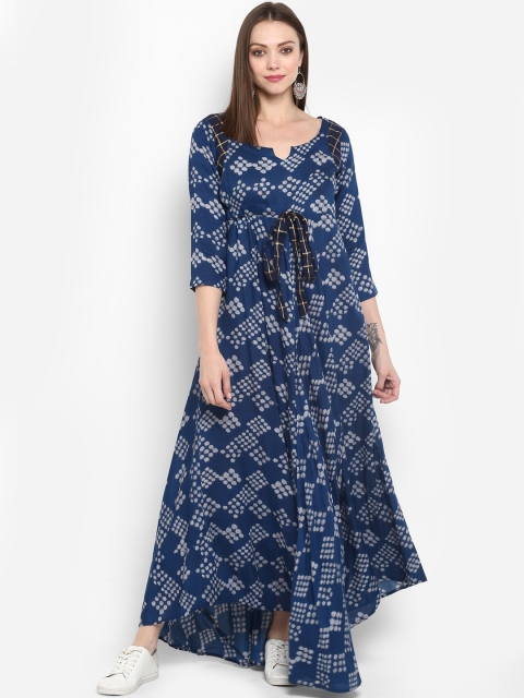 

MBE Women Blue Printed Maxi Dress