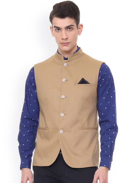 

Allen Solly Men Beige Solid Nehru Jacket