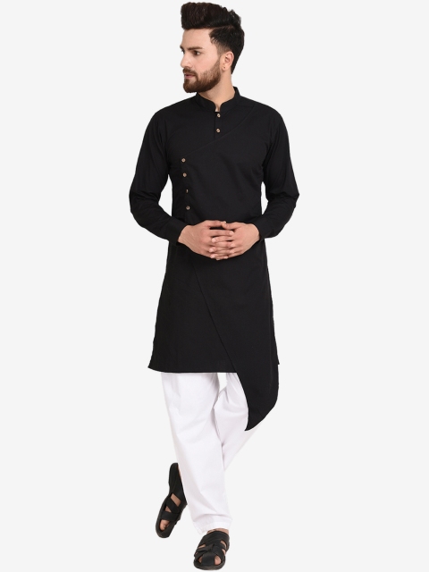

Zotw Men Black Solid Asymmetric Hem Straight Kurta