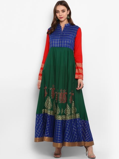 

MBE Women Green & Blue Checked A-Line Kurta