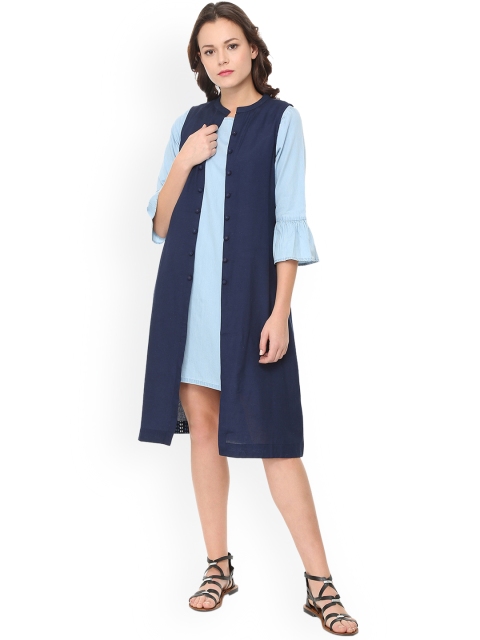 

People Women Navy Blue Solid Longline Shrug