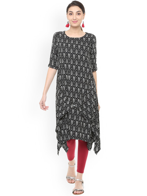 

People Women Black & White Printed A-Line Kurta