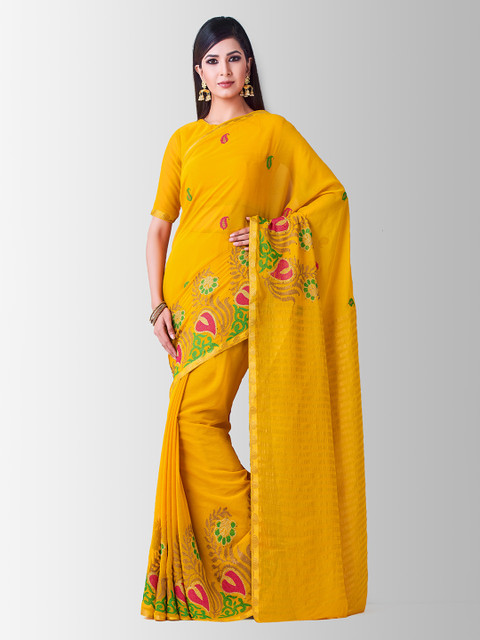 

MIMOSA Mustard Yellow Poly Chiffon Woven Design Banarasi Saree