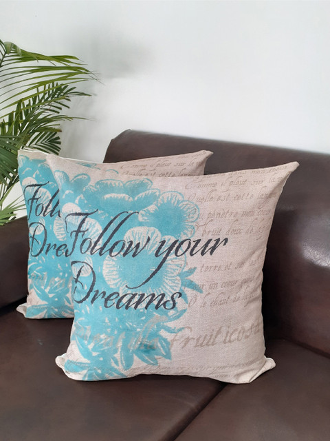 

Avira Home Beige & Blue Set of 2 Quirky Square Cushion Covers