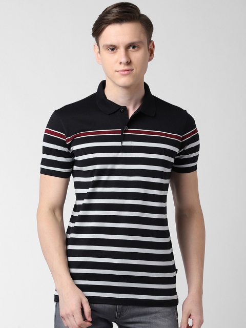 

Peter England Casuals Men Black Striped Polo Collar T-shirt