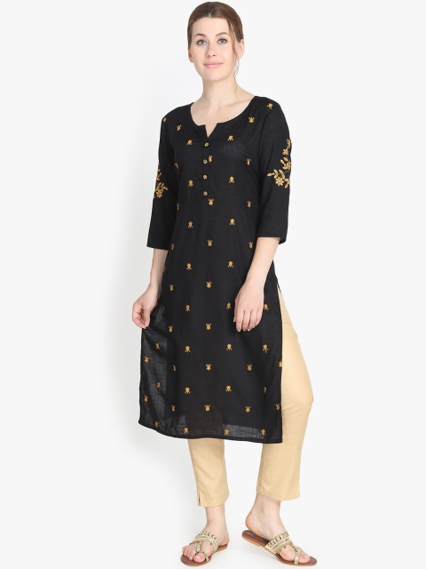 

Prakhya Women Black Embroidered Straight Kurta