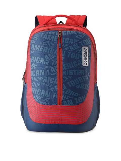 

AMERICAN TOURISTER Unisex Red & Blue Typography Backpack