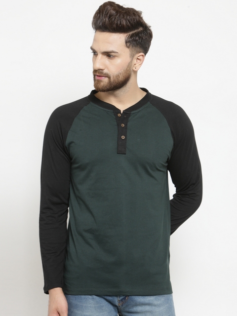 

Kalt Men Green Colourblocked Henley Neck T-shirt