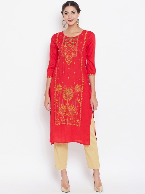 

Prakhya Women Red Embroidered Straight Kurta