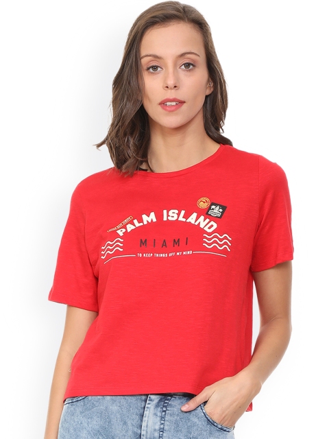 

People Women Red Printed Round Neck T-shirt