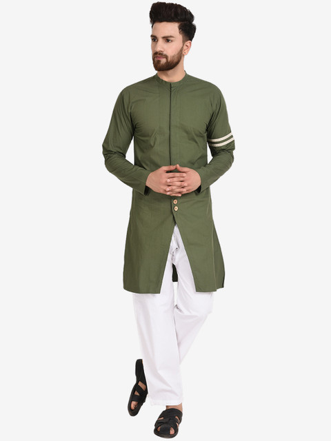 

Zotw Men Green Striped Straight Kurta