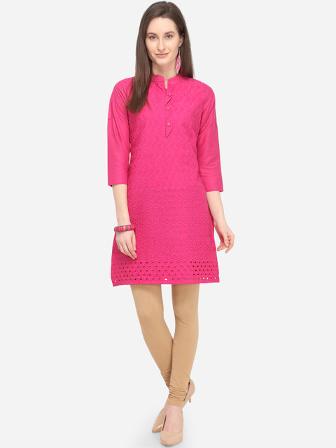 

mf Women Pink Embroidered Straight Kurta