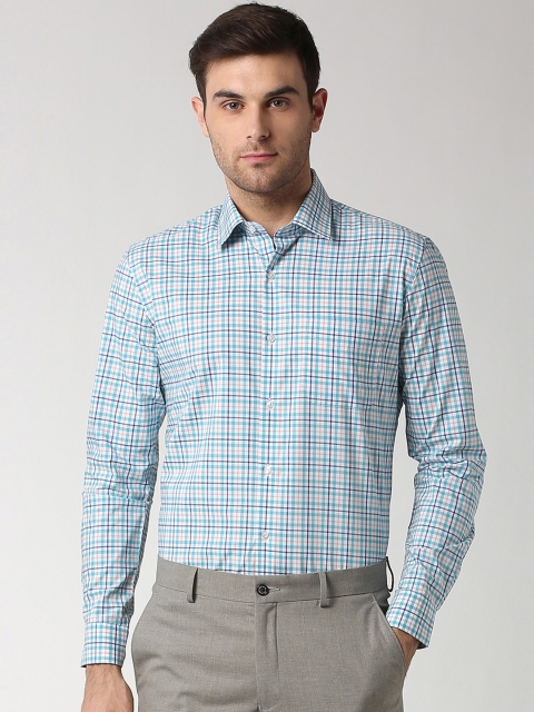 

Peter England Elite Men Blue & White Slim Fit Checked Formal Shirt