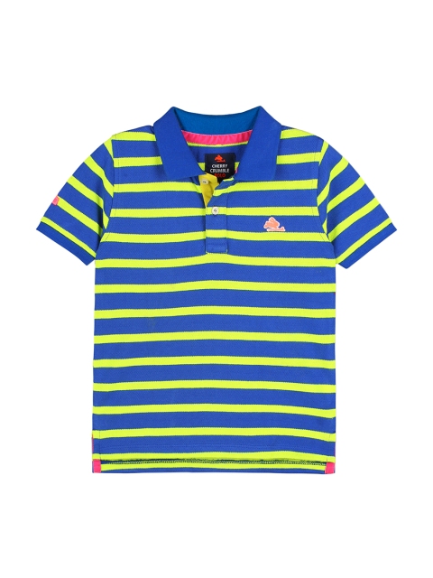 

Cherry Crumble Boys Blue Striped Polo Collar T-shirt