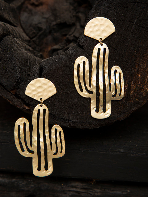 

SASSAFRAS Gold-Plated Contemporary Drop Earrings