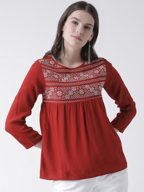 

The Vanca Women Red Printed A-Line Top