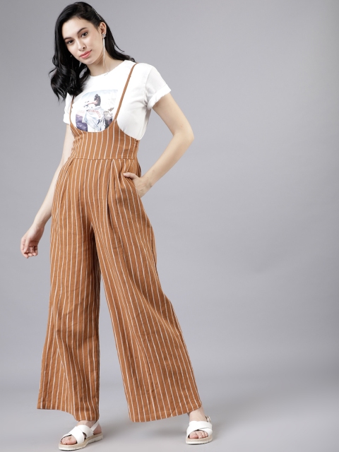 

Tokyo Talkies Women Brown & White Solid Straight Palazzos