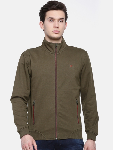 

t-base Men Olive Green Solid Sweatshirt