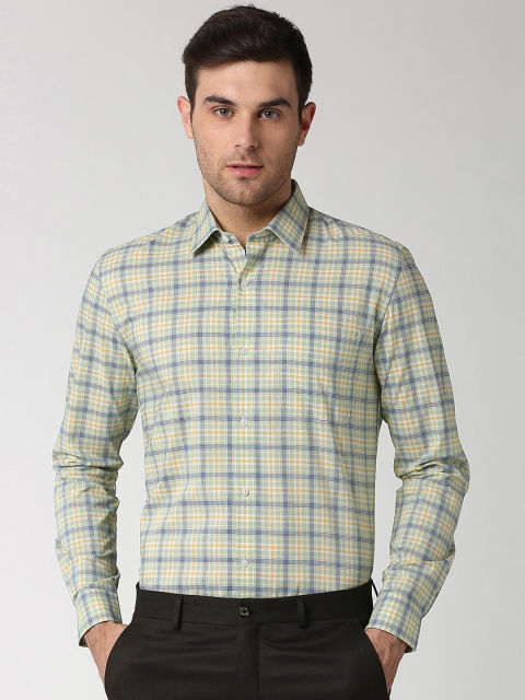 

Peter England Elite Men Yellow & Blue Slim Fit Checked Formal Shirt