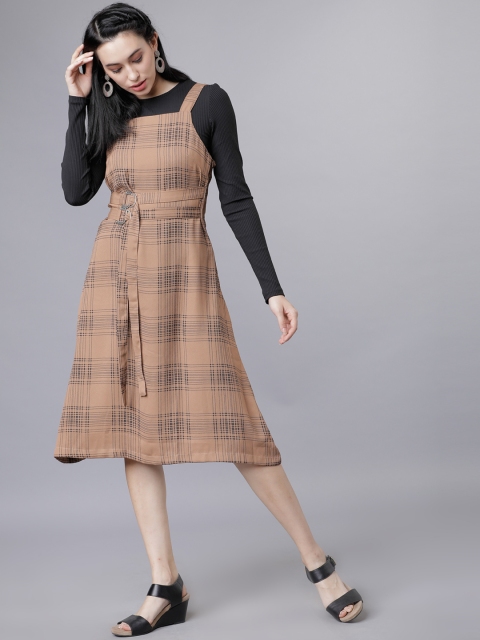 

Tokyo Talkies Women Brown Checked Pinafore Dress