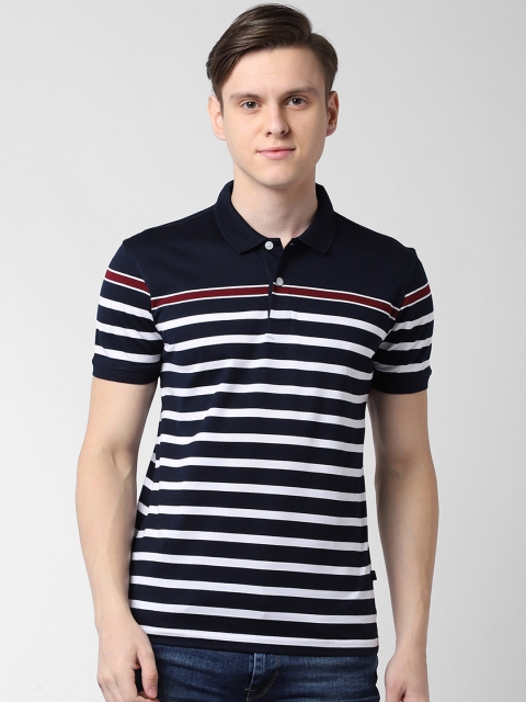

Peter England Casuals Men Navy Blue Striped Polo Collar T-shirt