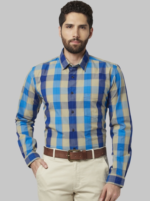 

Park Avenue Men Blue & Yellow Slim Fit Checked Casual Shirt