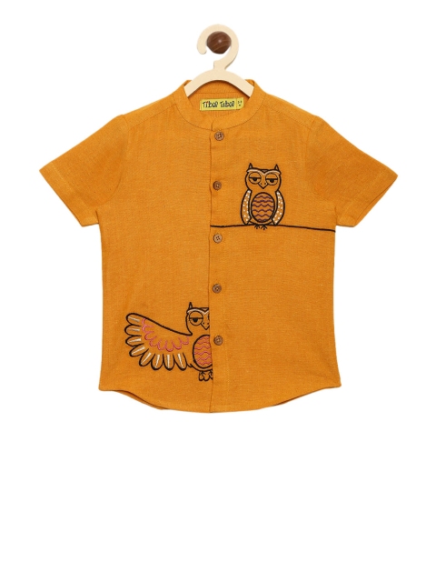 

Tiber Taber Boys Mustard Yellow Regular Fit Embroidered Casual Shirt