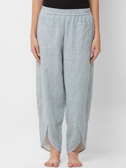 

Mystere Paris Women Blue & White Striped Lounge Pants G386F