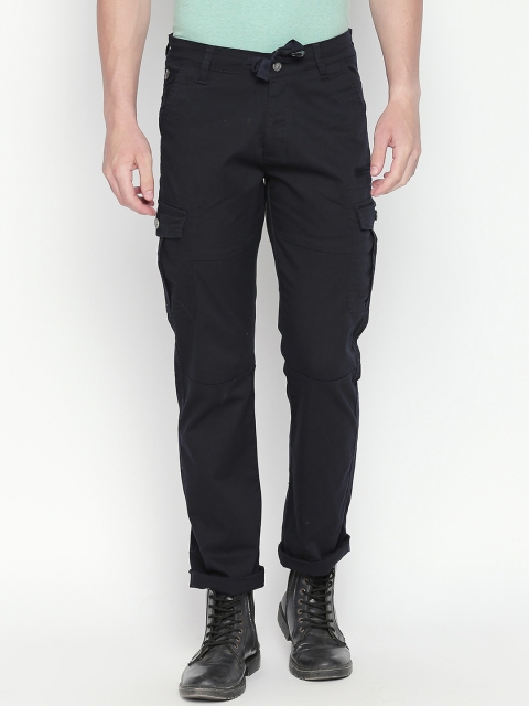 

beevee Men Navy Blue Regular Fit Solid Cargos