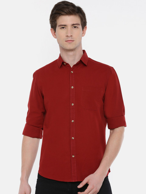 

Chennis Men Rust Red Slim Fit Solid Casual Shirt