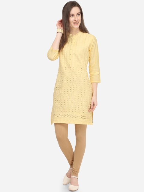 

mf Women Yellow Embroidered Straight Kurta