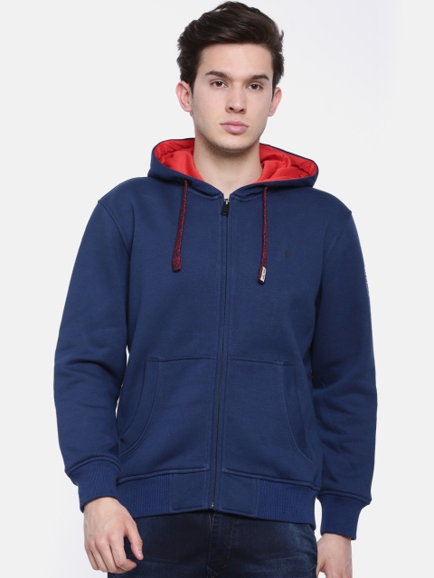 

t-base Men Blue Solid Hooded Sweatshirt