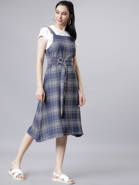

Tokyo Talkies Women Navy Blue & White Pinafore Dress